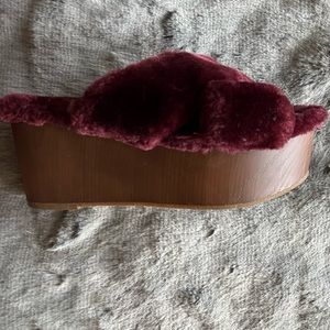 MINT Burgundy Faux Fur Platform Sandals